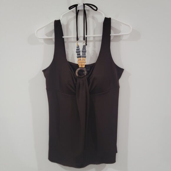 Vintage Y2K Iz Byer Babydoll Top Size Large Brown Halter Beaded - Picture 3 of 4